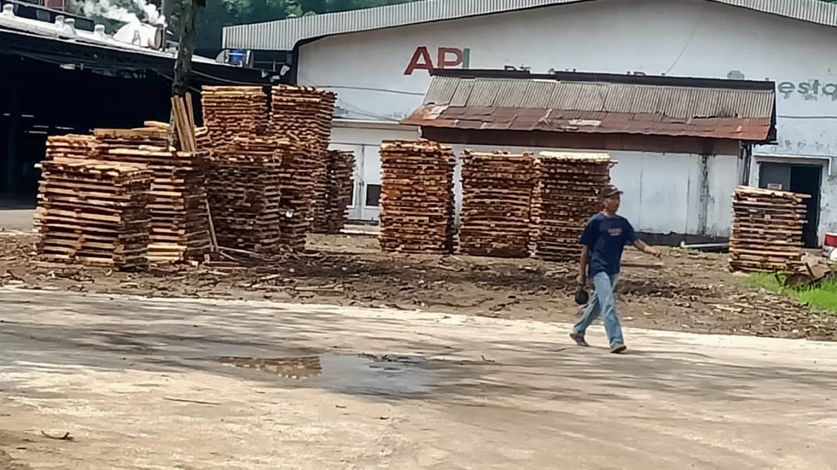 Seorang buruh tengah berjalan di area produksi PT Albasi Priangan Lestari (APL) Kota Banjar.