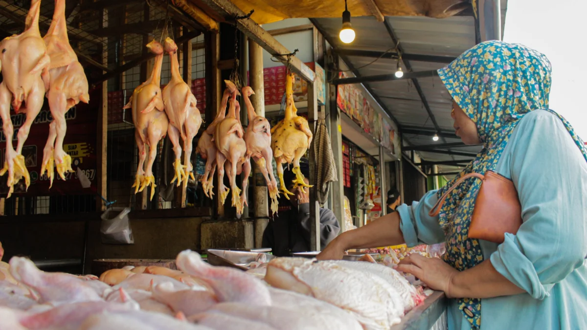 Pedagang ayam potong di Pasar Induk Gedebage, Kota Bandung. (Pandu Muslim/Jabar Ekspres)