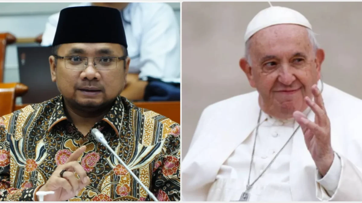 Menteri Agama Yaqut Cholil Qoumas dan Paus Fransiskus/ Kolase Dok. Menag/ Ist