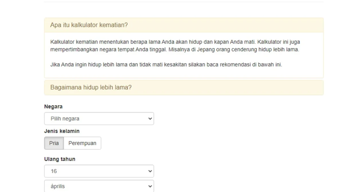 Link Tes Kalkulator Kematian, Cek Berapa Sisa Berapa Umur Kamu!