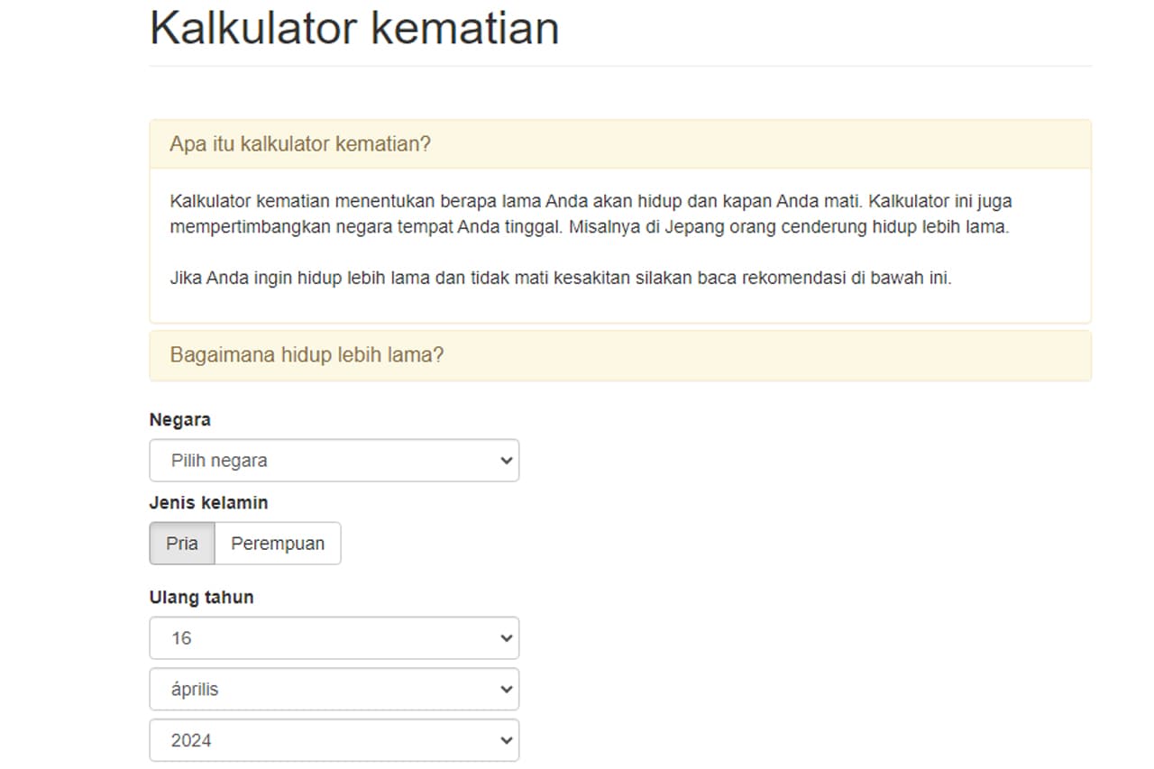 Curated visual reference: Visual Reference: Link Tes Kalkulator Kematian Cek Berapa Sisa Berapa Umur Kamu