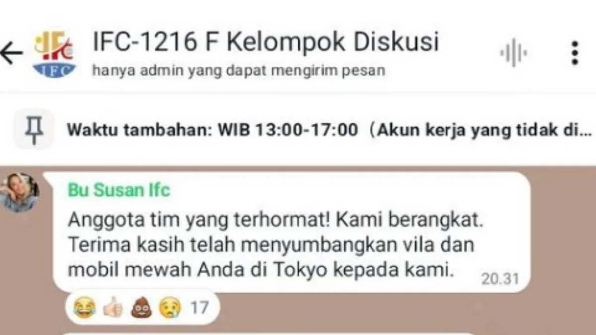 Pesan dari leader Aplikasi Penghasil uang IFC.