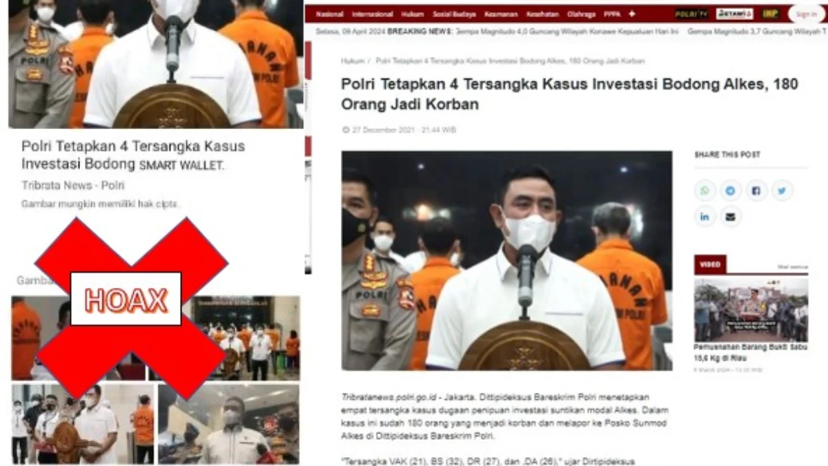 Berita tentang tersangka kasus Investasi bodong Smart Wallet.