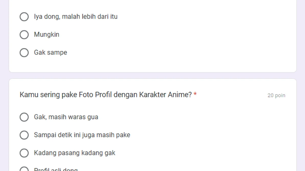 Link Docs Ujian Wibu Google Form, Tes Seberapa Besar Kecintaanmu pada Anime