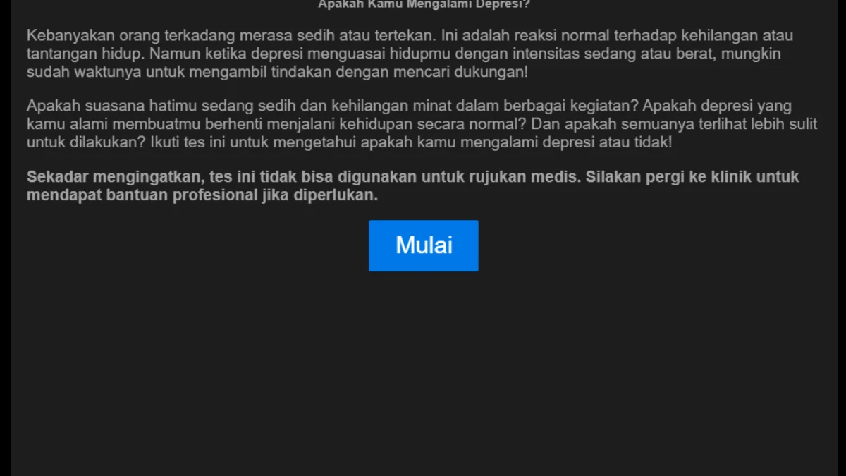 Link Tes Depresi Viral di TikTok 2024! Yuk Cek Kesehatan Mental Kamu