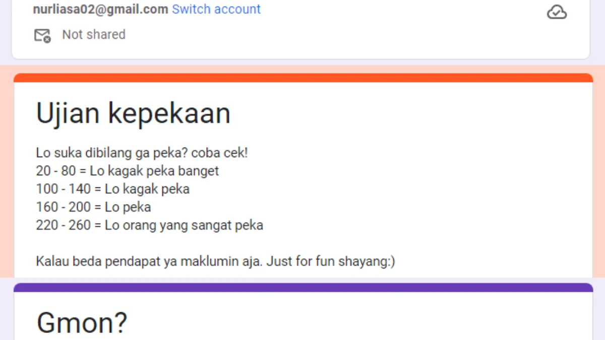 3 Link Ujian Google Form Lagi Viral 2024! Kepekaan, Gagal Moveon, hingga Kepolosan, DISINI Gratis 3 Link Ujian Google Form Lagi Viral 2024! Kepekaan, Gagal Moveon, hingga Kepolosan, DISINI Gratis