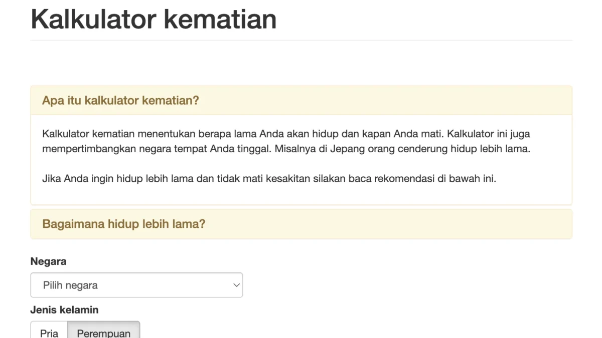 LINK Tes Kalkulator KEMATIAN, Sampai Usia Berapa Kamu akan Hidup?