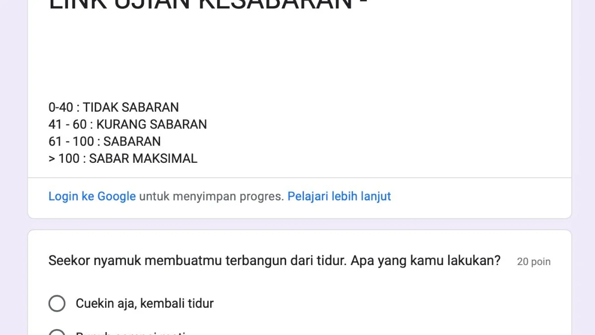 Link Tes Kesabaran Google Form GRATIS, Seberapa Sabar Kamu Menghadapi Hidup ini?