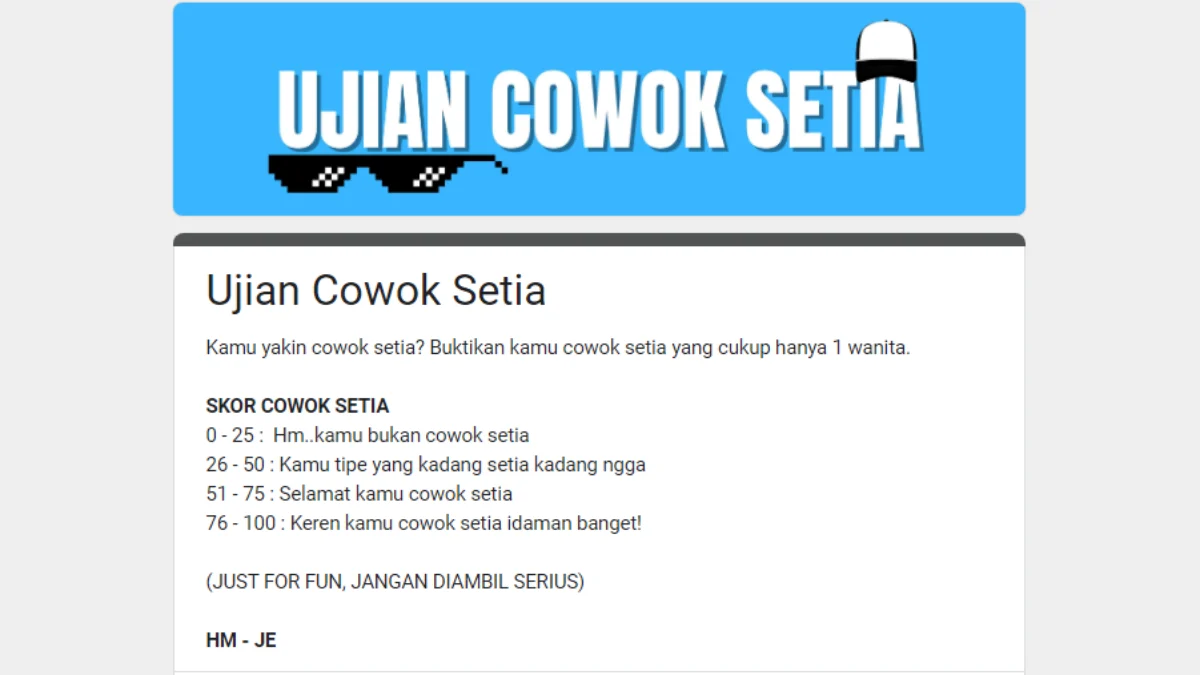 Link Ujian Cowok Setia Google Form/ Dok. JabarEkspres.com