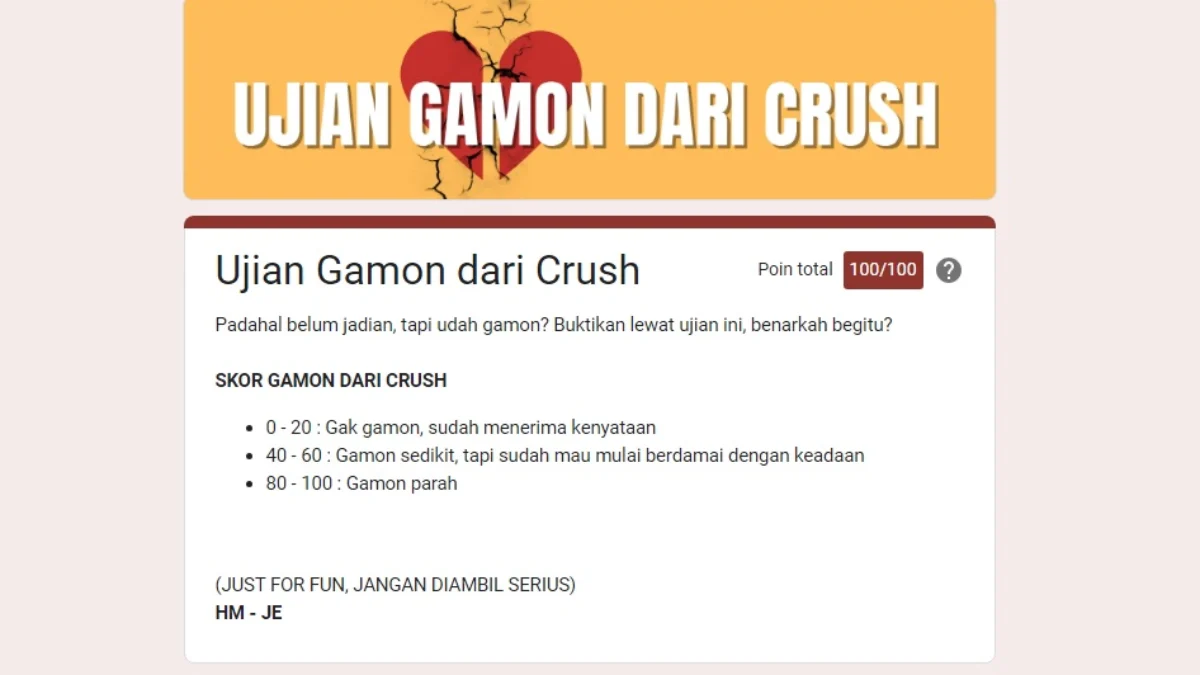 Link dan Cara Ujian Gamon dari Crush Google Form 2024/ Dok. JabarEkspres.com