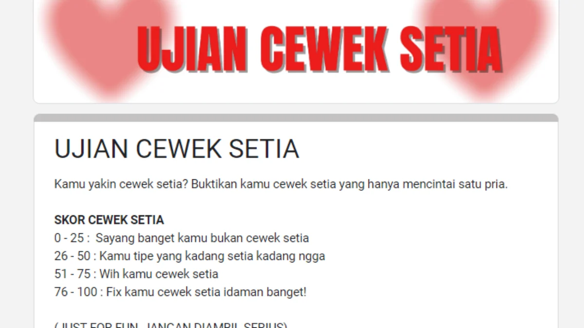 Link Tes Ujian Kesetiaan Cewek Google Form Terbaru 2024/ JabarEkspres.com