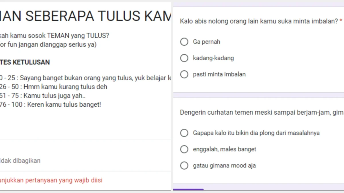 Link Ujian Ketulusan Google Form 2024/ Tangkap Layar JabarEkspres.com