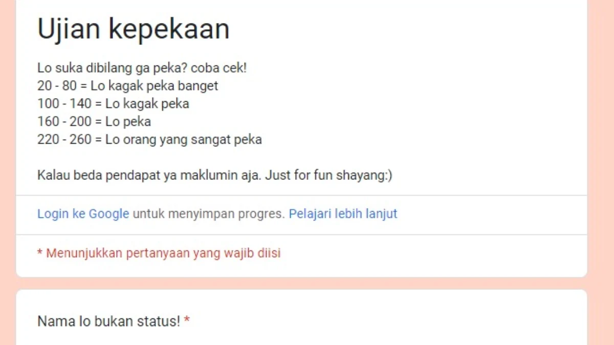 Link Ujian Kepekaan Google Form DISINI Gratis Tes Seberapa Peka Kamu