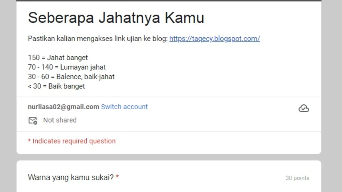 Link Tes Ujian Docs Google Form Seberapa Jahat Kamu DISINI Gratis