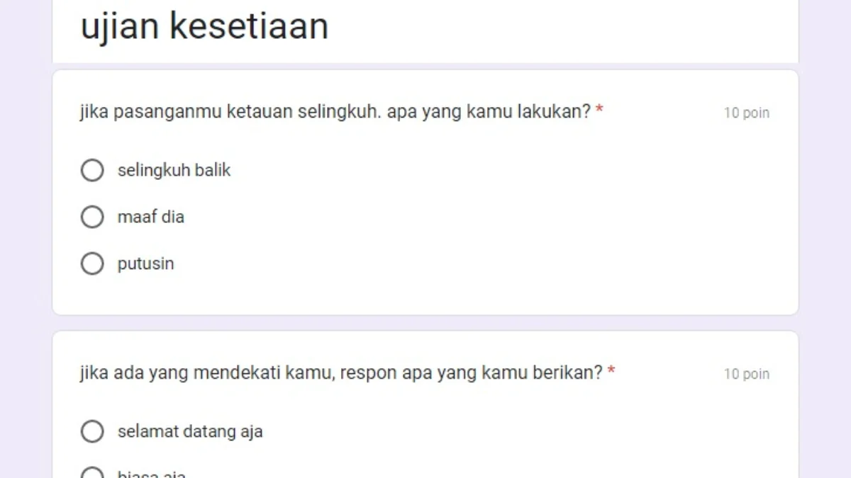 Link Ujian Kesetiaan Google Form DISINI Gratis, Tes Seberapa Setia Pacar Kamu Saat Ini