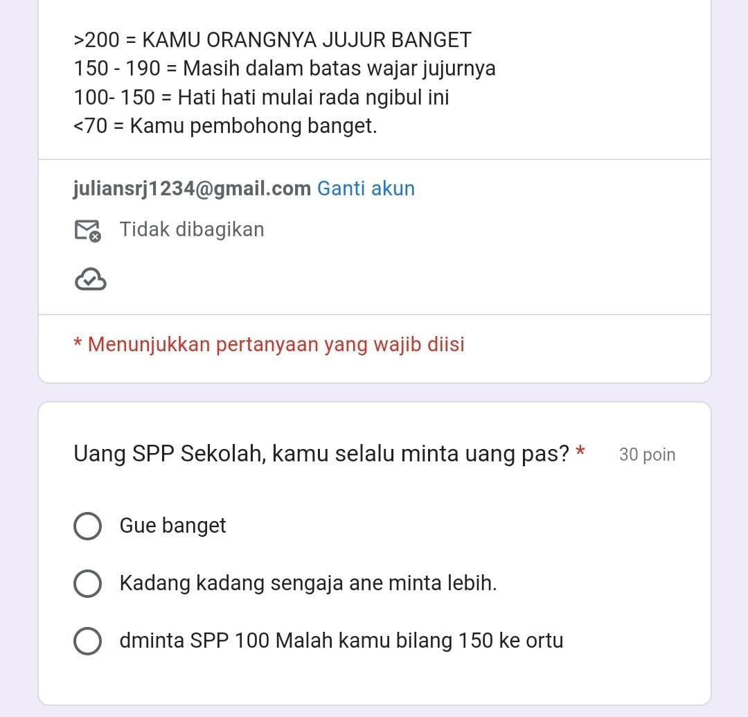 Link Tes Ujian Seberapa Jujur Kamu Docs Google Form Gratis DISINI ...