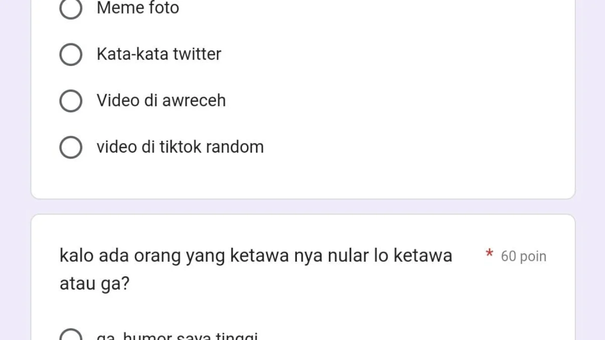 Link Ujian Receh Docs Google Form Gratis DISINI, Tes Seberapa Recehnya Lo