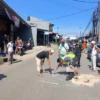 TKP laka lantas Satria FU dengan truk di Jalan Alternatif Cileungsi-Setu, Kabupaten Bogor, Senin (22/4).