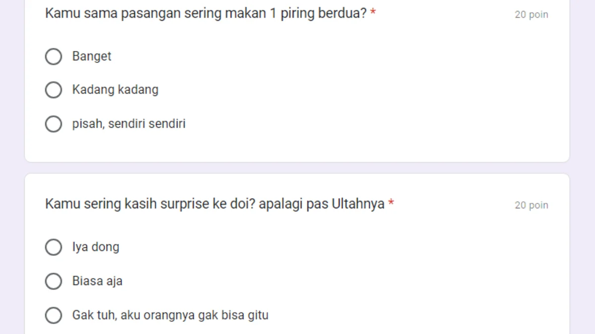 Tes Seberapa Romantis Kamu dengan Link Ujian Google Form Terbaru DISINI