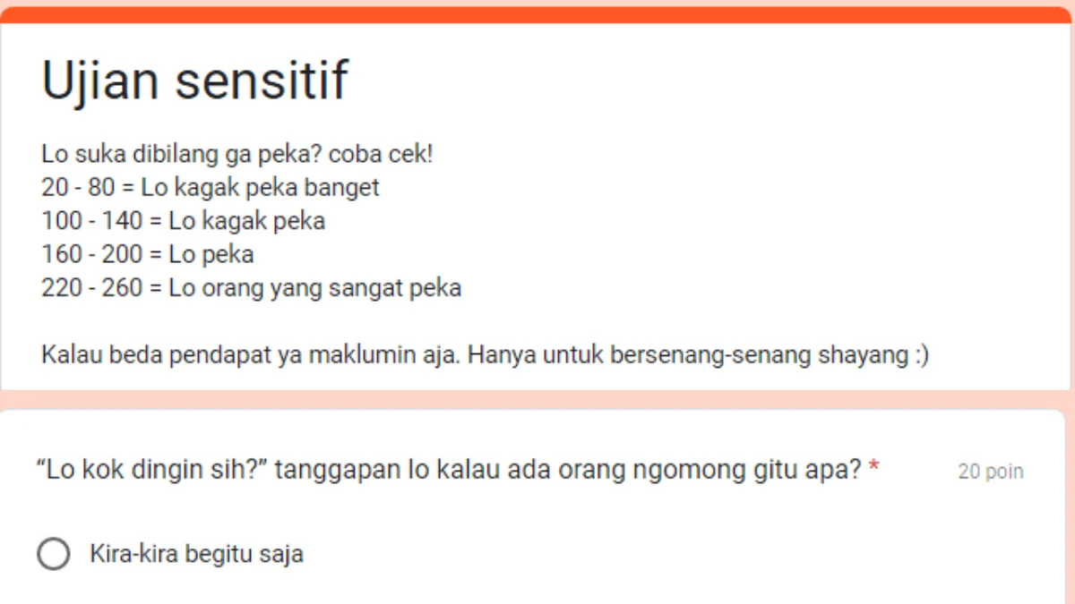 Link Ujian Kepekaan ke Pasangan Google Form DISINI Gratis, Tes Skor Kepekaanmu