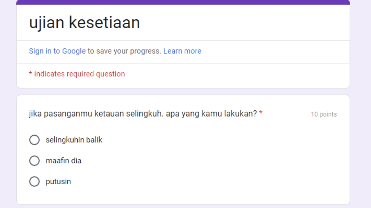 Viral!! Link Ujian Kesetiaan Google Form DISINI Gratis, Tes Seberapa Setia Kamu