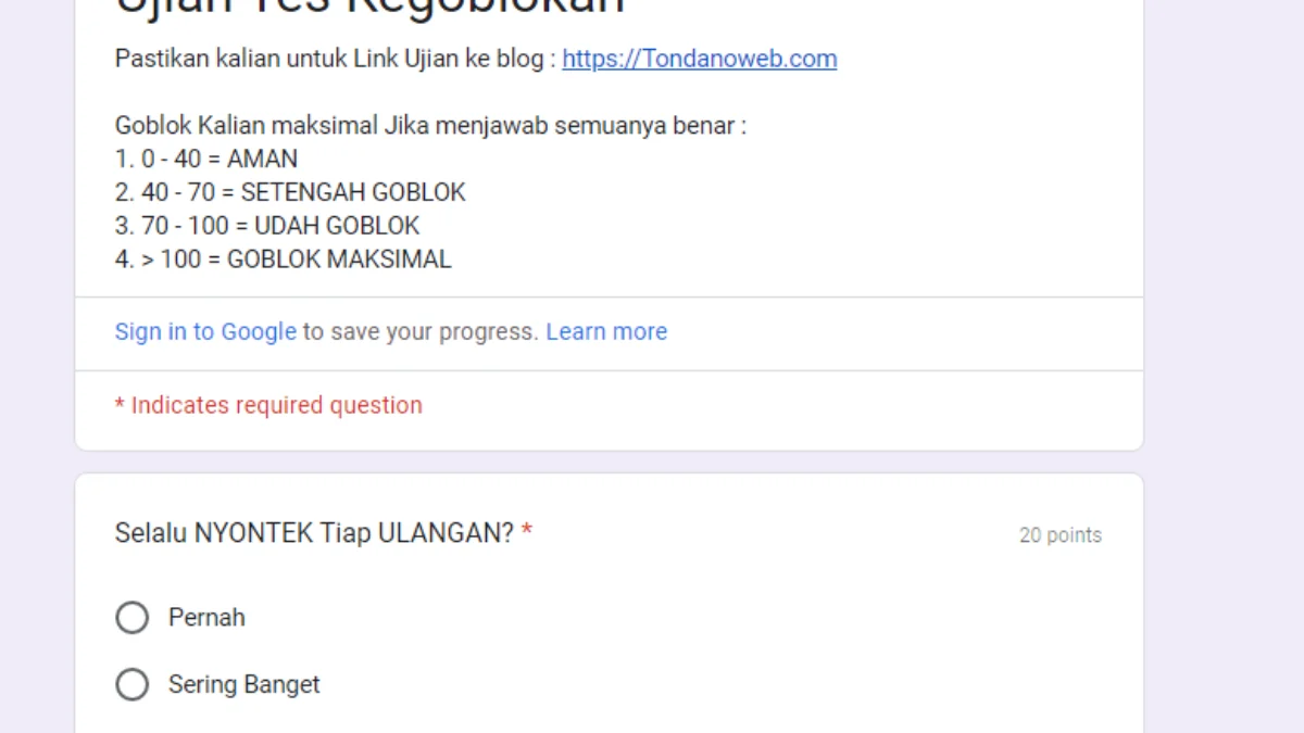 Link Ujian Tingkat Ketololan dengan Google Form Terbaru 2024