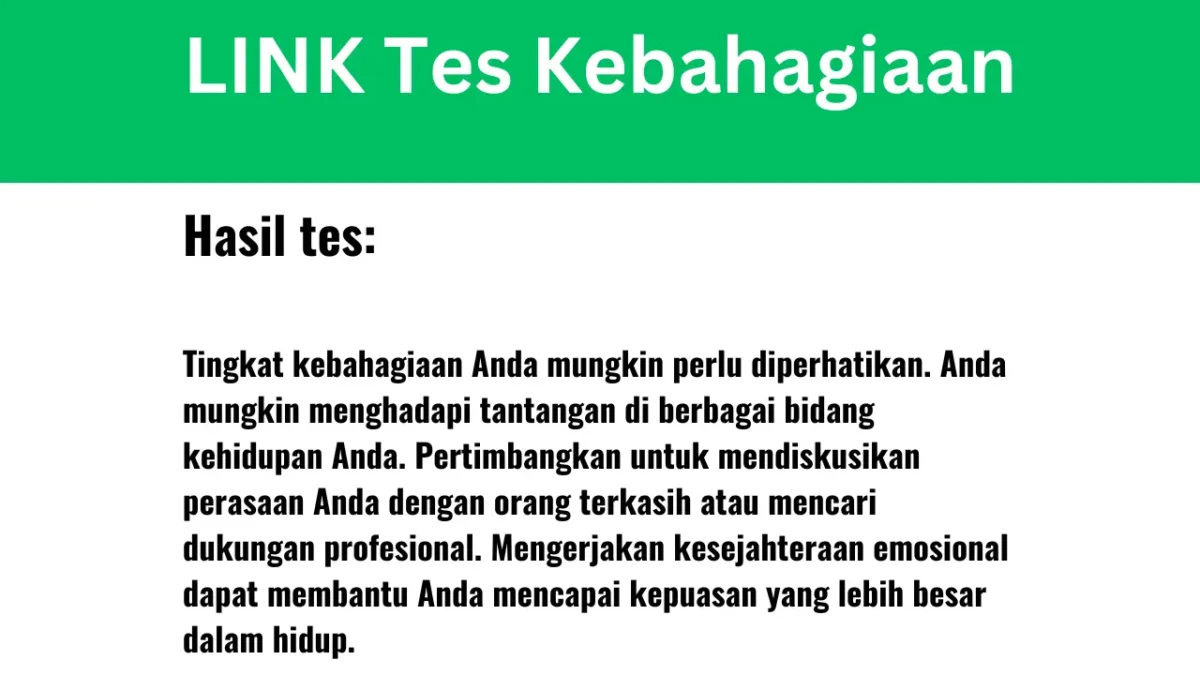 LINK Tes Kebahagiaan Terbaru 2024 Gratis dengan Hasil Akurat, Seberapa Bahagia Kamu?