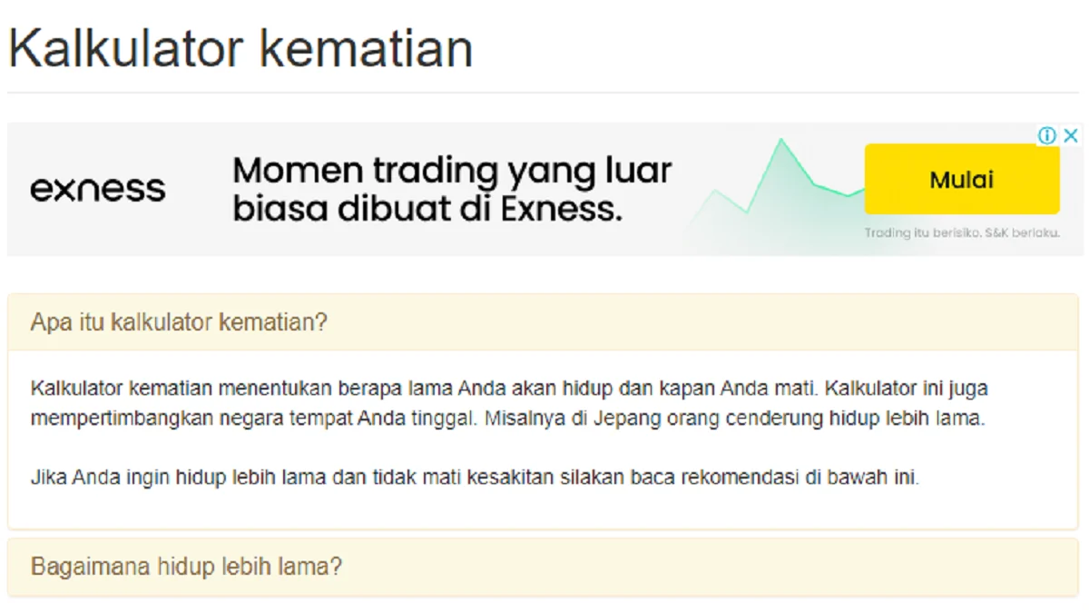Link Tes Kalkulator Kematian Lagi Viral, Usia Kematianmu Sudah Dekat? Coba di Sini