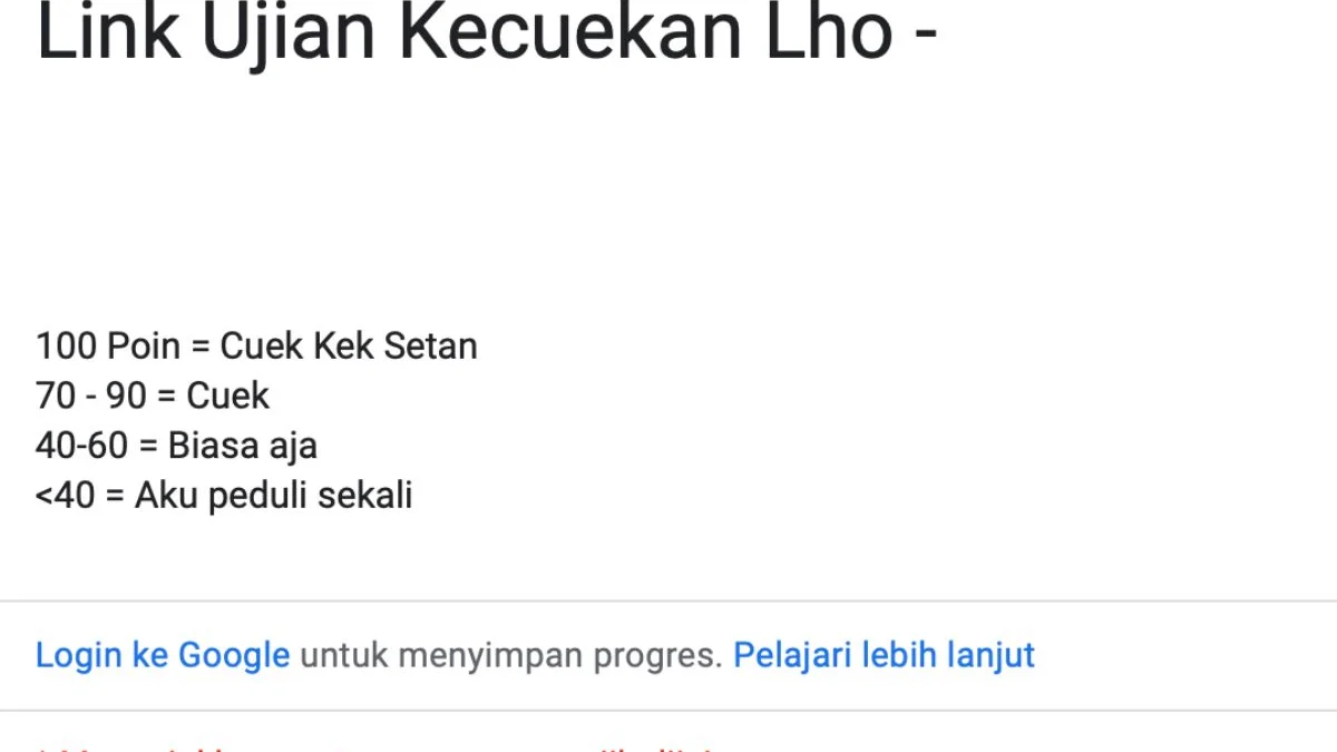 LINK Tes Ujian KECUEKAN Terupdate 2024, Ikuti dan Cari Tahu Apakah Kamu Cuek?