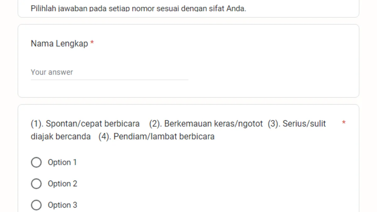 Link Tes Kepribadian via Google Form DISINI Gratis, Temukan Kepribadianmu yang Tersembunyi