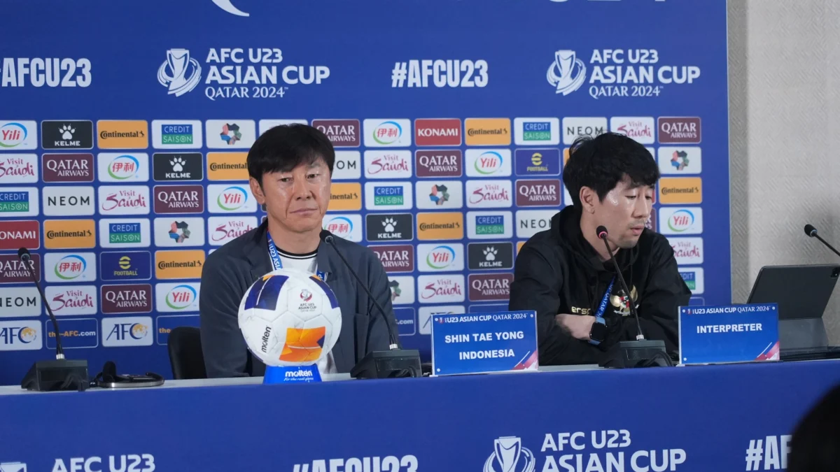 Shin Tae-yong saat siaran pers usai laga Indonesia VS Qatar (PSSI)