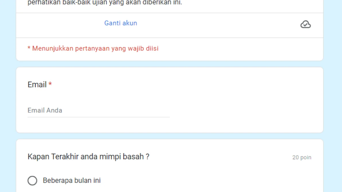 Link Tes Ujian Sange Docs Google Form Gratis Ada Disini