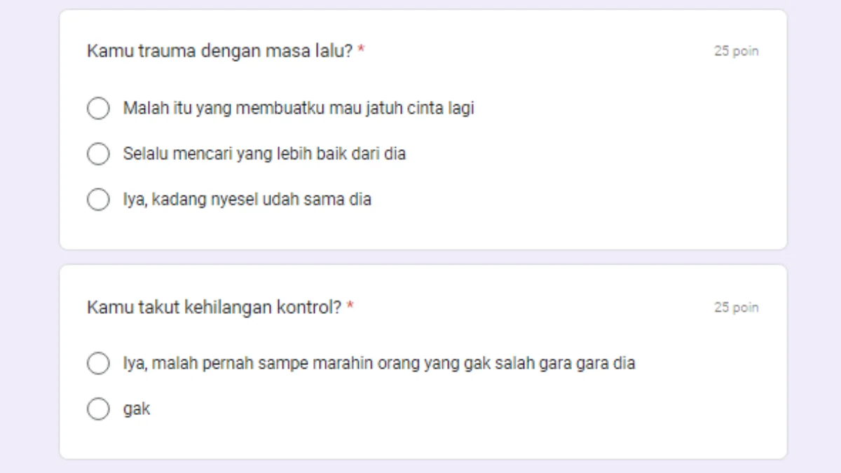 Link Ujian TRAUMA JATUH CINTA Terbaru 2024 Gratis Disini, Tes Seberapa Trauma Kamu Oleh Masa Lalu
