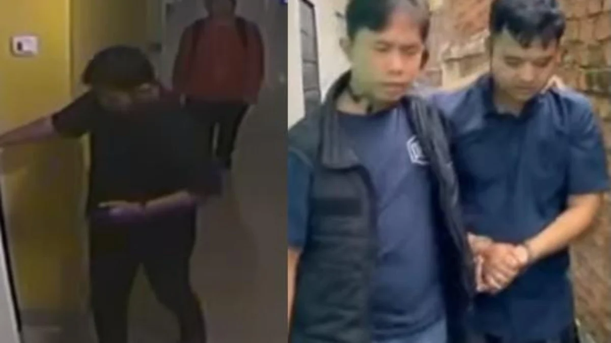 Pelaku Pembunuhan Wanita Dalam Koper di Bekasi Ditangkap Di Palembang Kolase foto Pelaku saat di hotel dan saat ditangkap Polisi.
