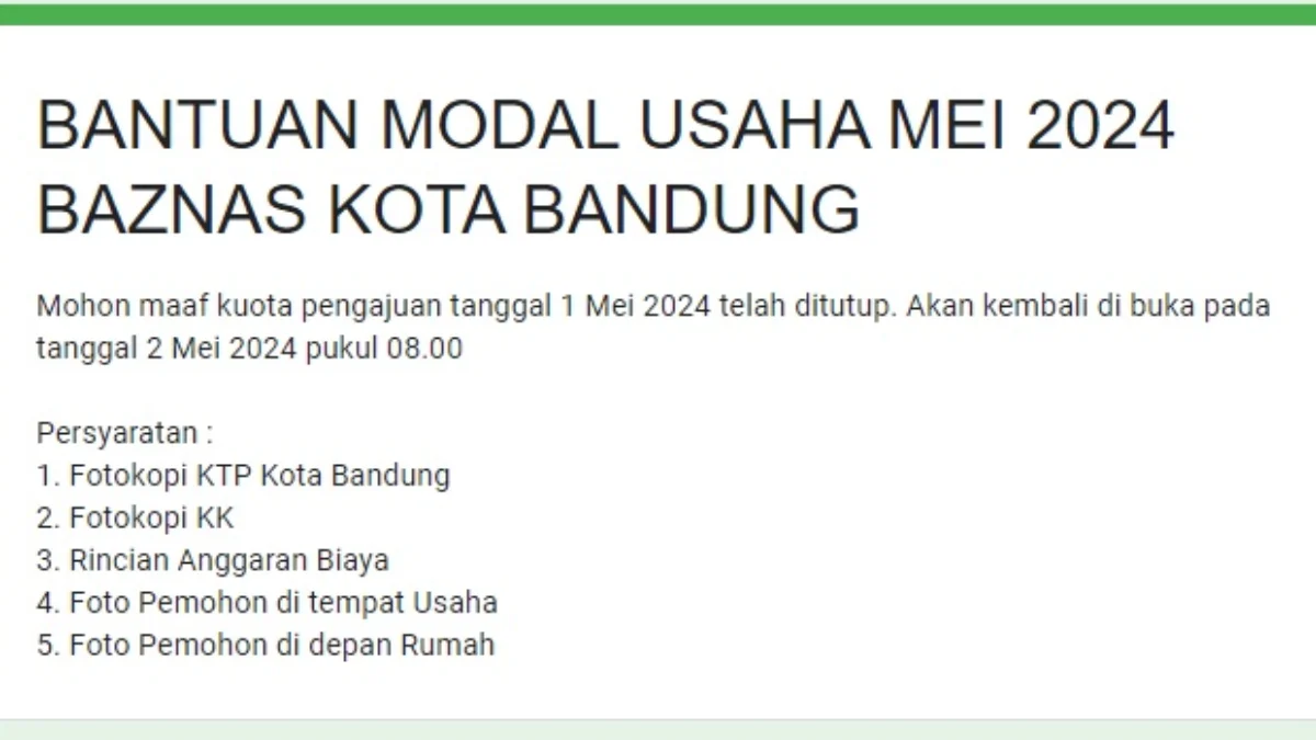 Link Pendaftaran Bantuan Modal Usaha Dari BAZNAS Kota Bandung, Dibuka Lagi Mulai Hari Ini Link pendaftaran bantuan modal usaha, yang sudah kembali dibuka.