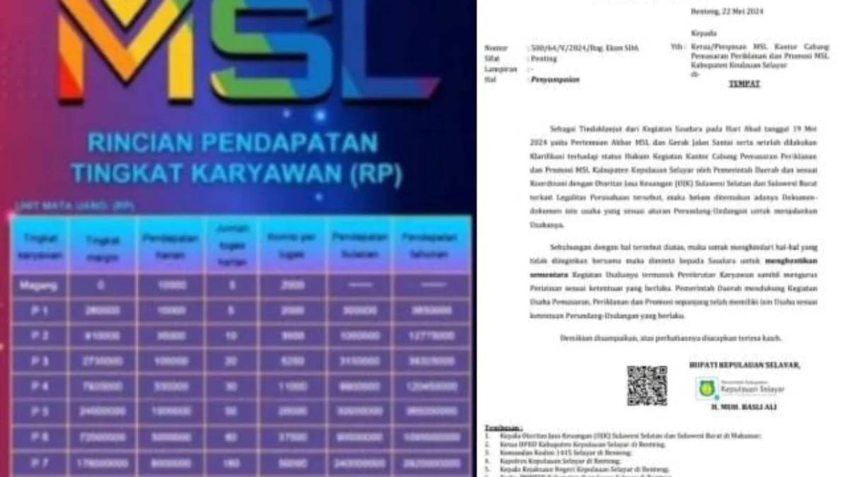 Surat Resmi Bupati Kepulauan Selayar yang berisi penghentian sementara MSL di wilayah tersebut.