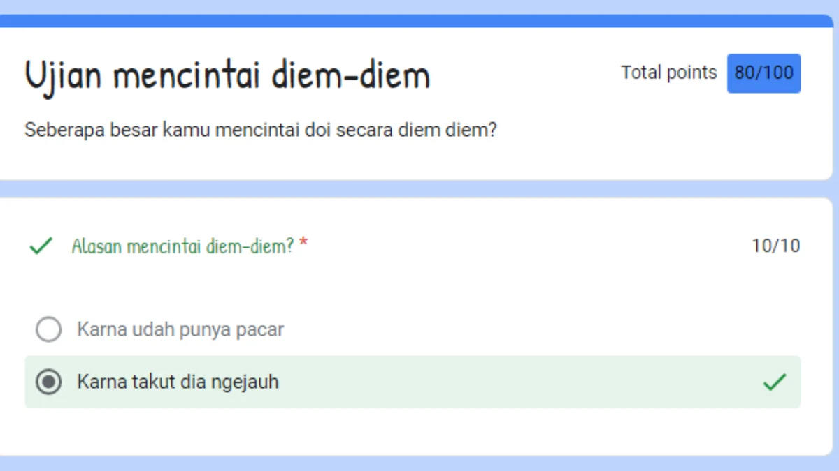 Link Ujian Mencintai Diam-diam Viral Docs Google Form Gratis DISINI