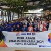 Empat Parpol yakni PKS, Demokrat, PAN, dan Nasdem membentuk koalisi Madani jelang Pilkada Banjar 2024, Senin 20 Mei 2024. (Cecep Herdi/Jabar Ekspres)
