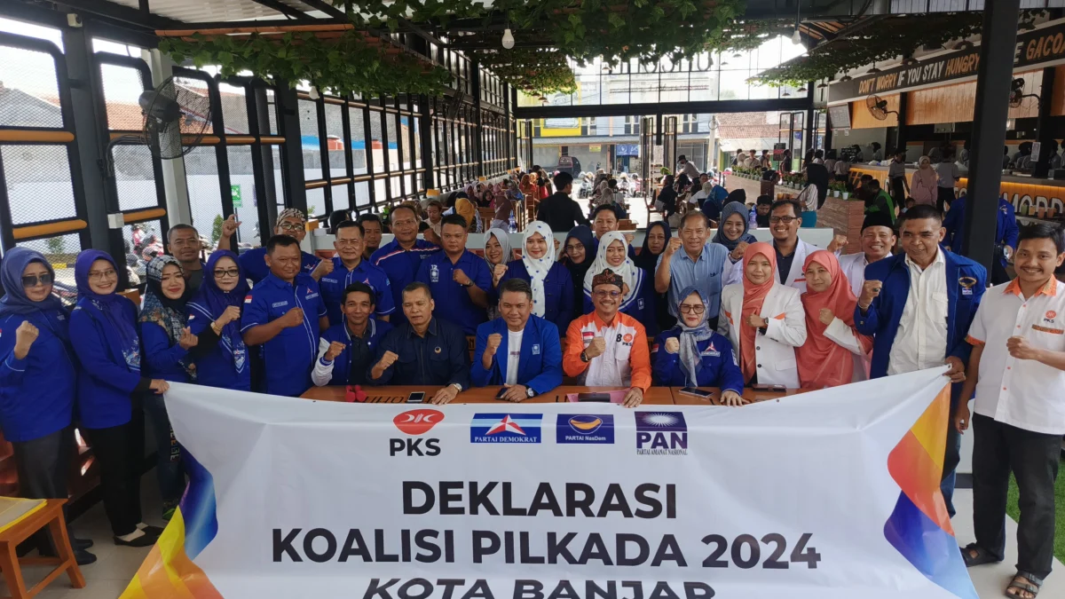 Empat Parpol yakni PKS, Demokrat, PAN, dan Nasdem membentuk koalisi Madani jelang Pilkada Banjar 2024, Senin 20 Mei 2024. (Cecep Herdi/Jabar Ekspres)
