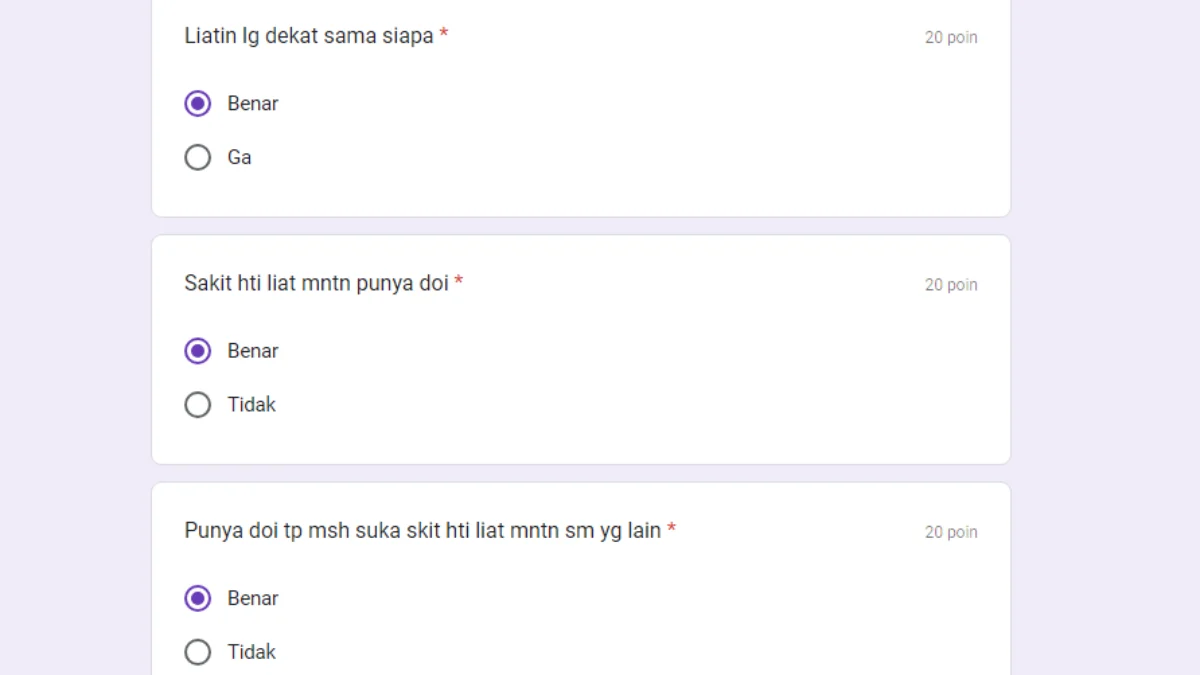 Ujian Gamon Google Form Viral di TikTok / Tangkap Layar Google Form