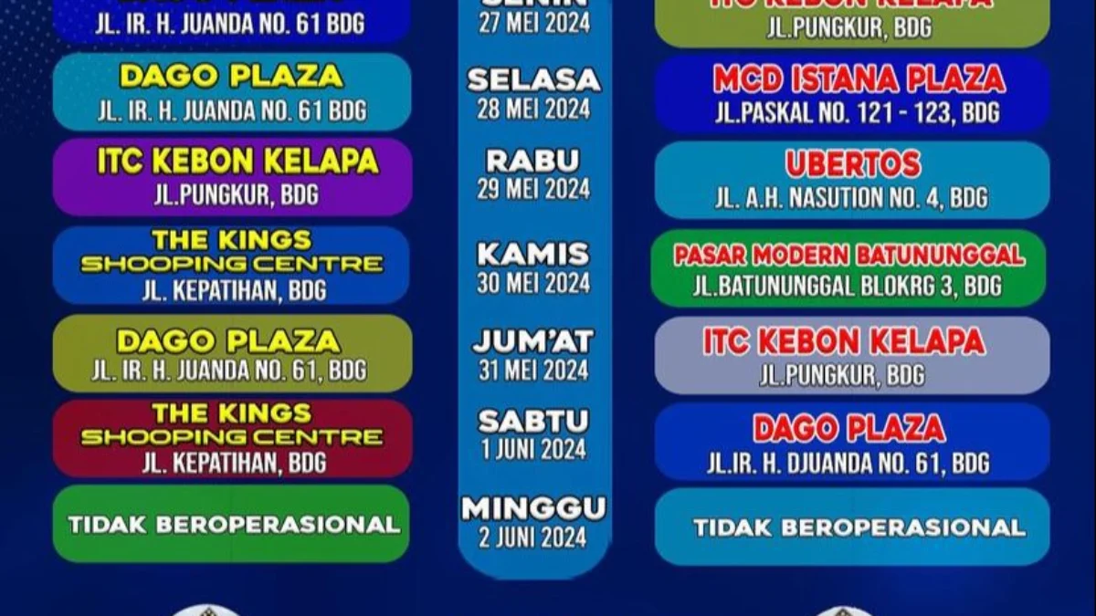 Jadwal SIM Keliling Kota Bandung (27 Mei – 2 Juni 2024) Jadwal SIM Keliling Kota Bandung (27 Mei – 2 Juni 2024) (instagram @simrestabesbdg1)
