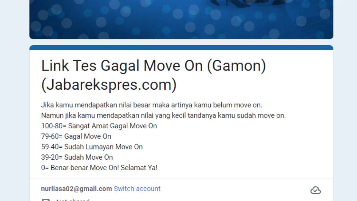 Coba Link Ujian Gamon Google Form DISINI Gratis Tes Buktikan Kalau Kamu Sudah Move On dari Mantan