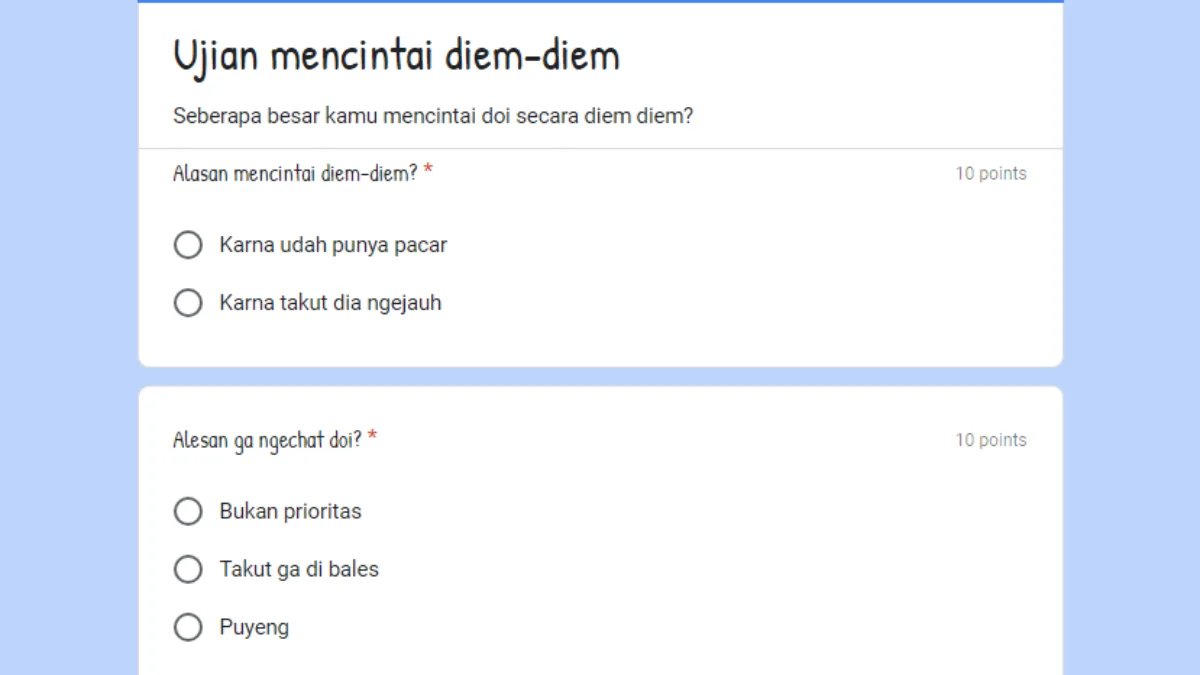 Link Ujian Mencintai Diam-Diam Google Form DISINI Gratis, Cari Tahu Skormu