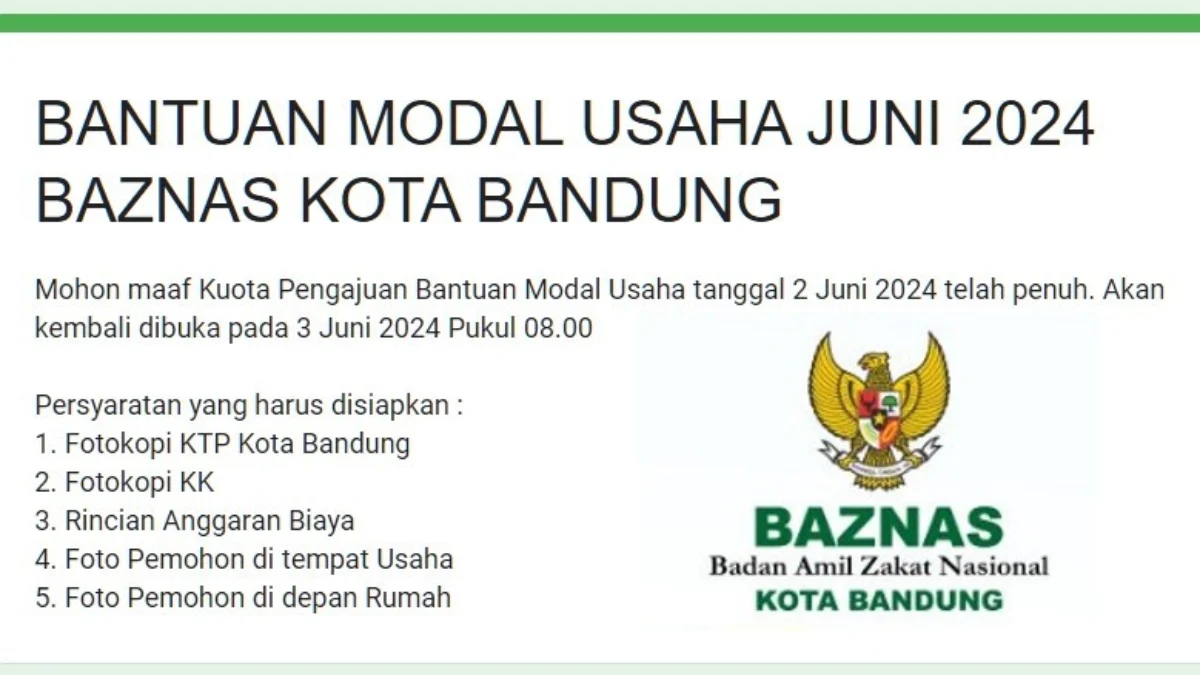 Link Pendaftaran bantuan Pendidikan dan modal usaha Baznas Kota Bandung.