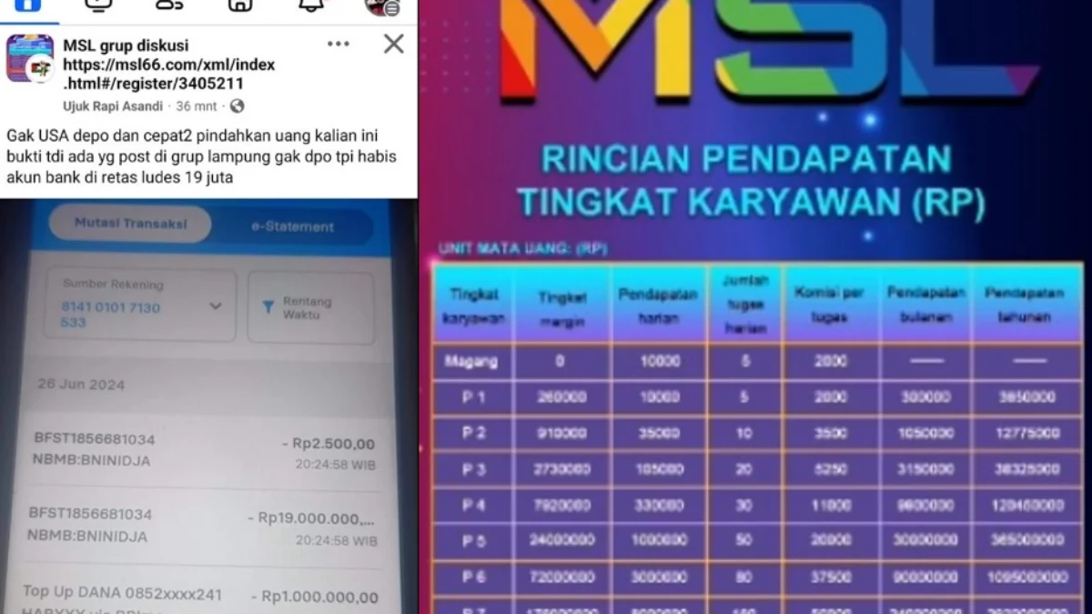 Tangkapan layar bukti rekening bank member MSL yang diretas.