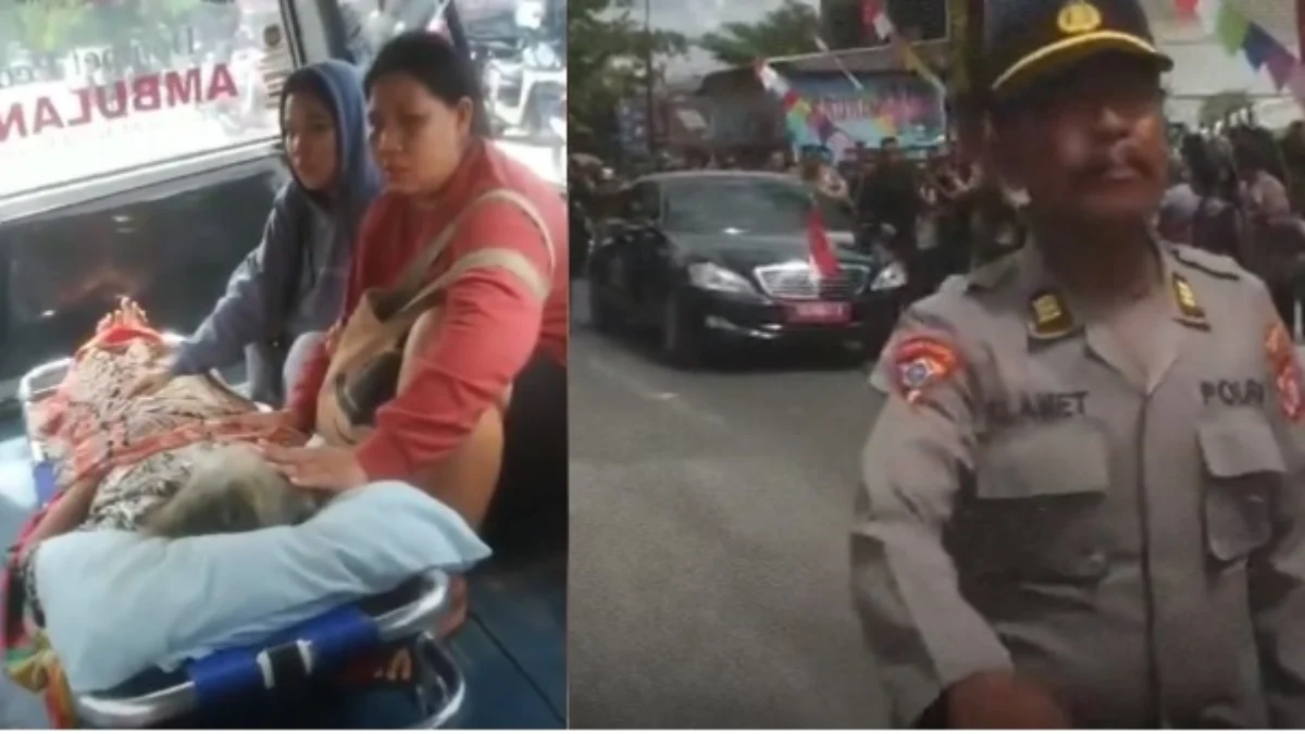 Tangkapan layar video saat Ambulan distop karena ada iring-iringan mobil presiden.