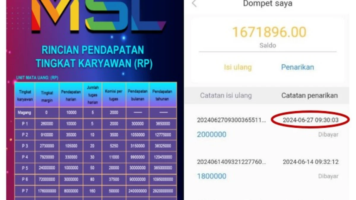 Fakta Dibalik Postingan Sukses WD Member MSL APP Setelah Akun Dibekukan, Benarkah Editan? Bukti WD member MSL APP yang dibagikan di sosmed.