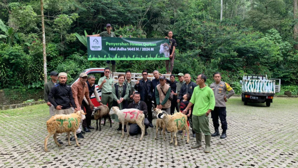 Serah terima simbolis 37 kambing kurban kepada Pemdes Cibeurem, Kecamatan Cisarua, Minggu (16/6/2024). Dok. Humas TSI