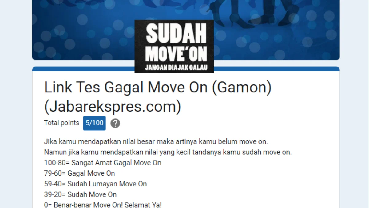 Link Ujian GAMON (Gagal Move on), Tes Apakah Kamu Masih Terjebak di Masa Lalu?