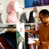 PELUANG : Diky saat merapikan sejumlah produk busana sport muslimah miliknya di Gerai yang berada di Kota Cimahi, Sabtu (1/6) (Hendrik Muchlison)